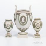 Three Wedgwood Tricolor Jasper Vases, England, late 19th/early 20th century, each solid white with a