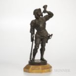 Bronze Model of a Soldier, 19th century, the standing figure in full battle armor and posed blowing