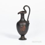 Wedgwood Encaustic Decorated Black Basalt Oenochoe Ewer, England, 19th century, scrolled handle term