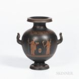 Wedgwood Encaustic Decorated Black Basalt Vase, England, 19th century, bulbous shape with upturned l