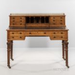 Gillow & Co. Burlwood Desk, with a leather inset writing surface, ht. 39 1/2, wd. 47 1/2, dp. 28 in.