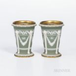 Pair of Brass-mounted Wedgwood Green Jasper Dip Vases, England, 19th century, each with applied whit