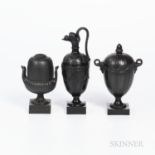 Three Wedgwood & Bentley Black Basalt Items, England, 18th century, an engine-turned and fluted cass