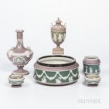 Six Wedgwood Tricolor Jasper Dip Items, England, late 19th century, each with applied white classica