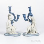 Pair of Blue and White Jasper Figural Candlesticks, England, late 18th/early 19th century, attribute