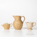 Three Wedgwood Caneware Items, England, late 18th and early 19th century, upper-lower case marked ju