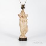 Carved Alabaster Lamp Base, 19th century, modeled as three partially draped nudes among bunches of g