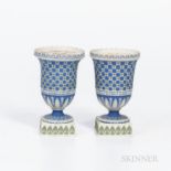 Pair of Wedgwood Tricolor Diceware Jasper Dip Vases with Covers, England, early 19th century, scallo