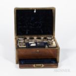 Brass-bound Hardwood Toiletry and Jewelry Box, England, 19th century, rectangular shape, the fitted