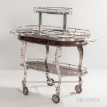 Three-tier Serving Trolley, 20th century, mahogany plywood with chrome, silver-plated fittings, hand