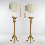 Pair of Giltwood Torchieres, converted to lamps with custom shades, torchiere ht. 49, total ht. 72 i