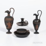 Four Wedgwood Encaustic Decorated Black Basalt Items, England, late 18th and 19th century, each in i