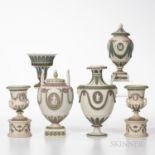 Six Wedgwood Tricolor Jasper Items, England, late 19th/early 20th century, each solid white with lil