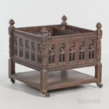 Gothic-style Carved Canterbury, 20th century, ht. 22, wd. 22 1/2, dp. 22 1/2 in.