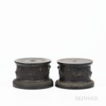 Two Wedgwood Black Basalt Drum Bases, England, early 19th century, cylindrical shape with fruiting g