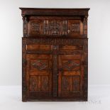 Carved Oak Cupboard, Netherlands, late 17th/early 18th century, recessed upper section with molded c