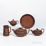Five Wedgwood Egyptian Rosso Antico Items, England, 19th century, each with applied black basalt hie