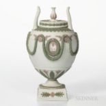 Wedgwood Tricolor Jasper Vase and Cover, England, early 20th century, solid white with applied lilac