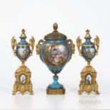 Three-pieces Sevres-style Gilt-bronze-mounted Garniture, France, late 19th/early 20th century, each