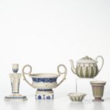 Five Wedgwood Stoneware Items, England, 19th century, two white ground with blue relief, an Egyptian