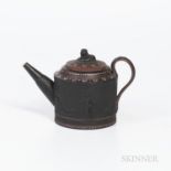 Turner Encaustic Decorated Black Basalt Teapot and Cover, England, c. 1800, lion finial, cylindrical