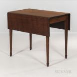 Mahogany Pembroke Table, with rectangular drop-leaves above a single frieze drawer on string-inlaid
