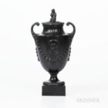 Wedgwood & Bentley Black Basalt Urn and Cover, England, c. 1780, Sybil finial and scrolled handles,