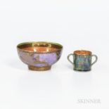 Two Wedgwood Lustre Items, England, c. 1920, a three-handled cup with gilt butterflies to a mottled