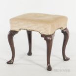 George III Mahogany Footstool, with an upholstered foot rest on cabriole legs terminating in a slipp