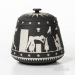 Wedgwood Black Jasper Dip Tobacco Jar and Cover, England, 20th century, tapering cylindrical shape w