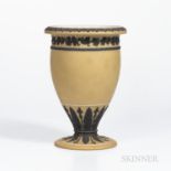 Wedgwood Yellow Jasper Dip Vase, England, c. 1930, applied black foliate and fruiting grapevine bord