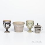 Four Wedgwood Tricolor Diceware Jasper Dip Items, England, 19th century, each with applied white rel