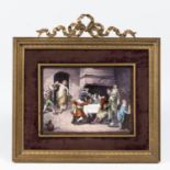 Limoges Enamel Plaque, France, 19th century, rectangular form with polychrome depiction of revelers
