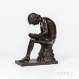 Barbedienne Bronze Figure of Spinario, France, 19th century, modeled as a seated man taking a thorn