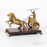 Gilt-bronze Gladiator and Chariot, 19th century, modeled with two horses charging and mounted atop a