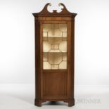Georgian-style Mahogany Corner Cabinet, with a glass-enclosed upper cabinet, ht. 82, wd. 35 1/2, dp.