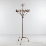 Gothic-style Wrought Iron Floor Candelabra, late 19th/20th century, with fifteen small pricket candl
