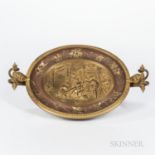 Gilt Bronze and Copper Oval Two-handled Dish, 19th century, masked supports to scrolled handles, fol