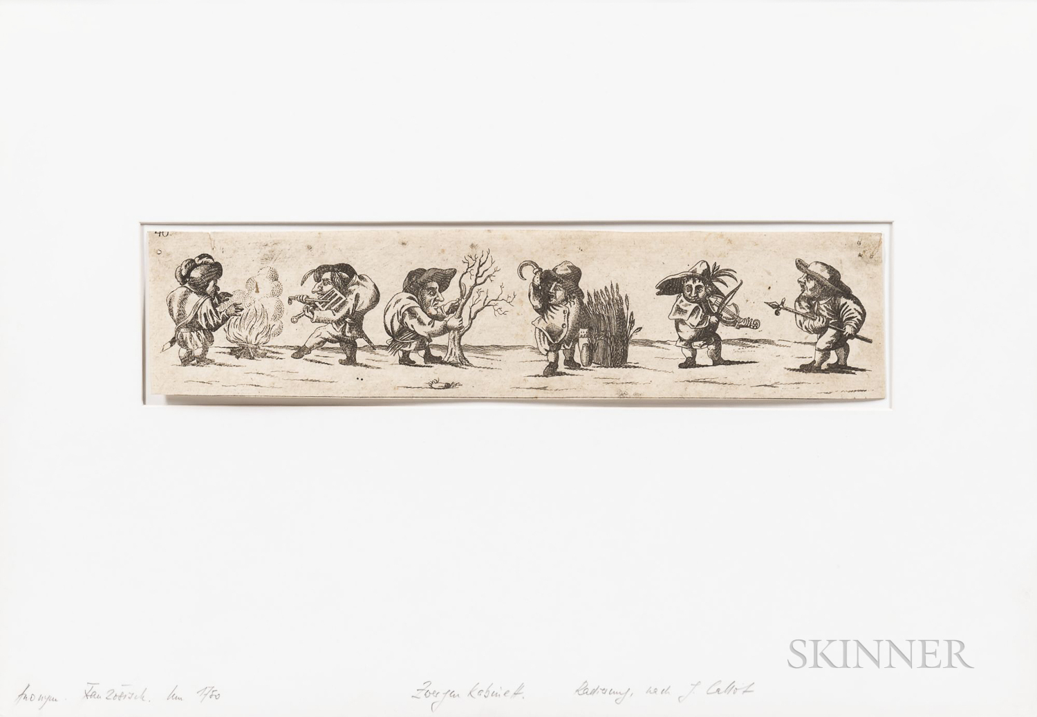 German School, 18th Century Three Etchings of Dwarfs After Jacques Callot (French, 1592-1635) Unsign