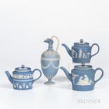 Four Wedgwood Light Blue Jasper Items, England, 18th & 19th century, each with applied white relief,