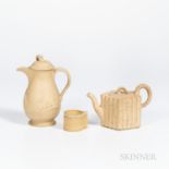 Three Caneware Items, England, 18th/19th century, a marked Wedgwood & Bentley five-sided bamboo teap