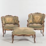 Louis XVI-style Walnut Seating Suite, with needlework upholstery, comprising two armchairs, ht. 29 1