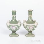 Pair of Wedgwood Tricolor Jasper Dip Barber Bottles, England, 19th century, green ground with lilac