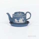 Neale & Co. Solid Blue Jasper Teapot and Stand, England, c. 1800, oval shape with scalloped rim, whi