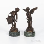 Two Bronze Figures After Moreau, France, 19th/20th century, one of a winged figure holding a bow, ht