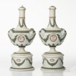 Pair of Wedgwood Tricolor Jasper Barber Bottles on Stands, England, mid 19th century, solid white wi