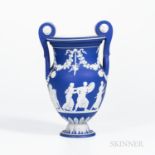 Wedgwood Dark Blue Jasper Dip Volute Krater Urn, England, early 19th century, applied white relief w