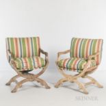 Pair of Italian Armchairs, late 19th/early 20th century, with an X-form frame, ht. 35, wd. 26 1/2, d