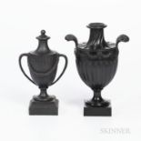 Two Wedgwood & Bentley Black Basalt Vases, England, c. 1775, a cassolette with vase top and candle h