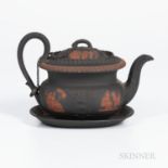 Wedgwood Black Basalt Teapot on Stand, England, early 19th century, applied rosso antico classical f